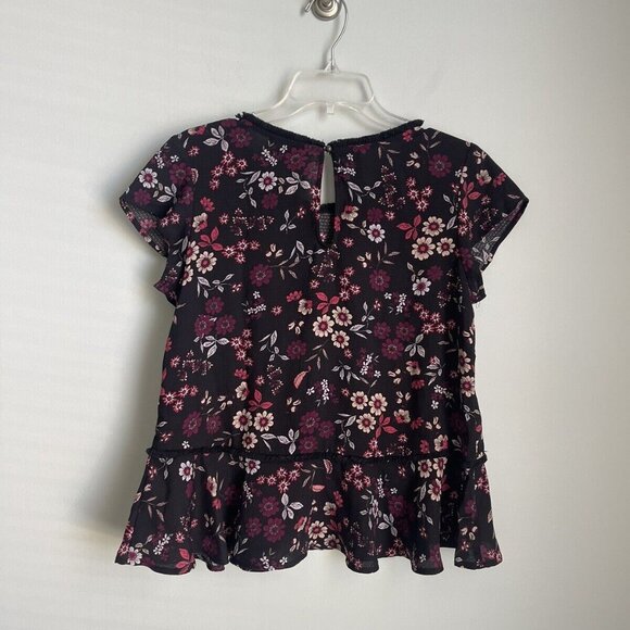 W5 Multicolor Floral Peplum Fringed Short Sleeve Top Blouse Women's - Picture 4 of 8